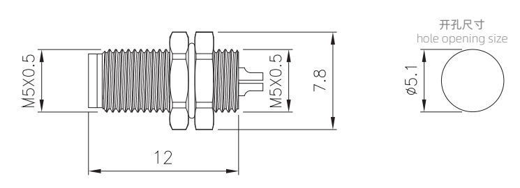 M5 panel mount drawing of soldering type（Screw thread:M5X0.5)