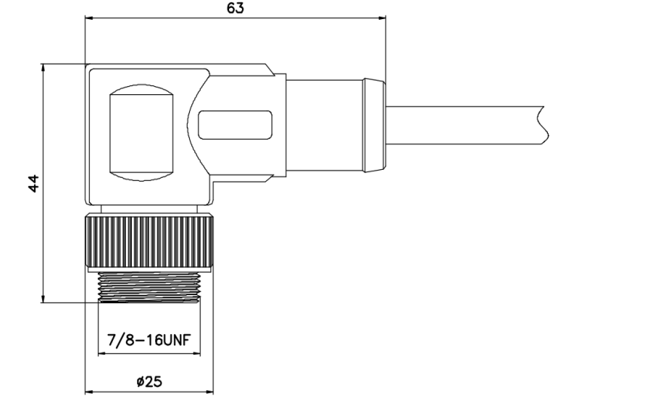 7/8 male angled molded type connector drawing