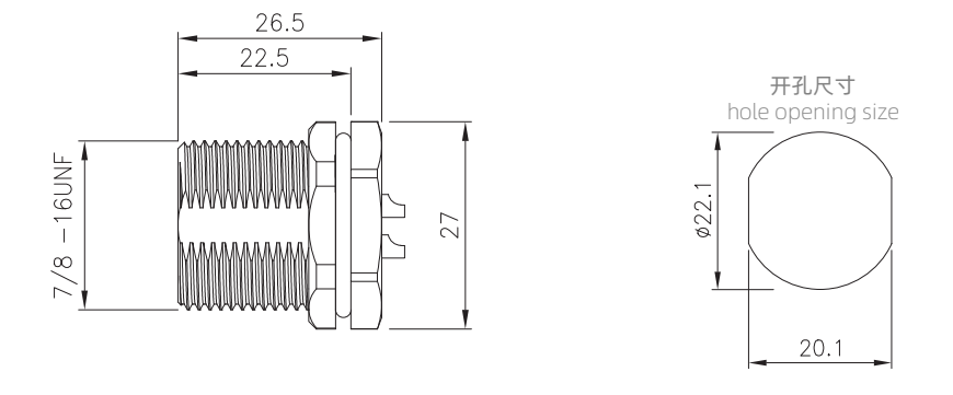 7/8 male panel mount  connector drawing