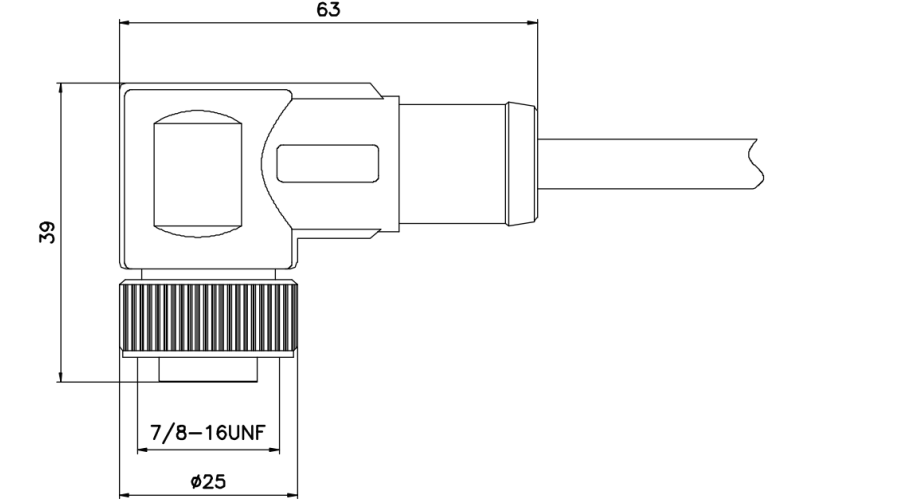 7/8 female molded elbow type connector drawing