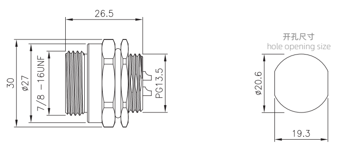 7/8 male panel mount  connector drawing