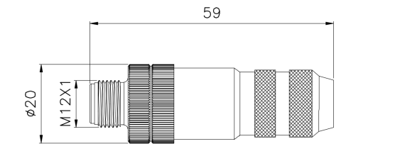 M12 male field wireable type connector drawing