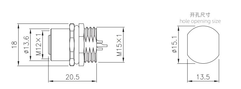 M12 female socket type connector drawing