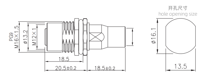 M12 female socket type connector drawing