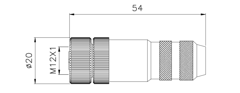 M12 female metal field wireable type connector drawing