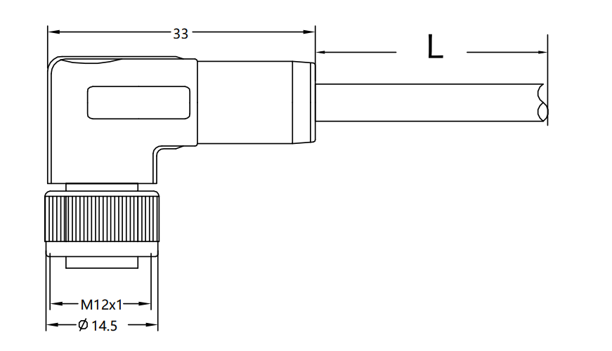 M12 female angled molded type connector drawing