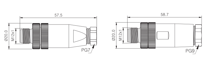 M12 male field wireable type connector drawing