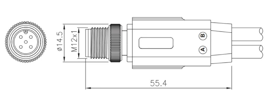 M12 Y cable male molded type connector drawing