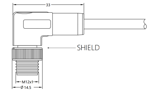 M12 male right angle molded type connector drawing