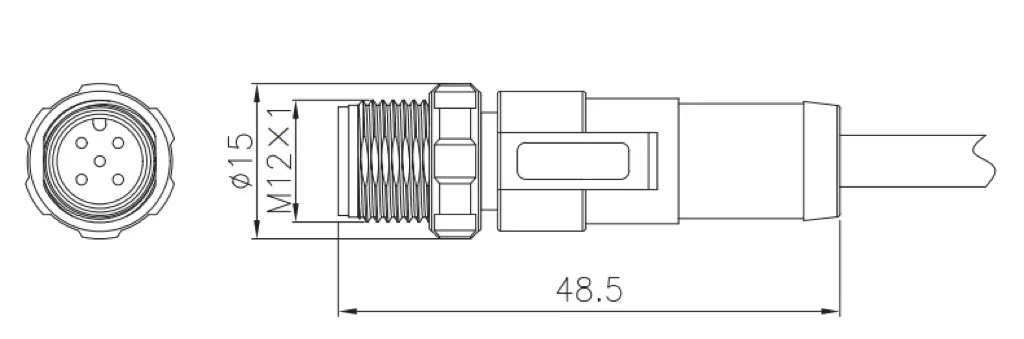 M12 male molded type connector drawing