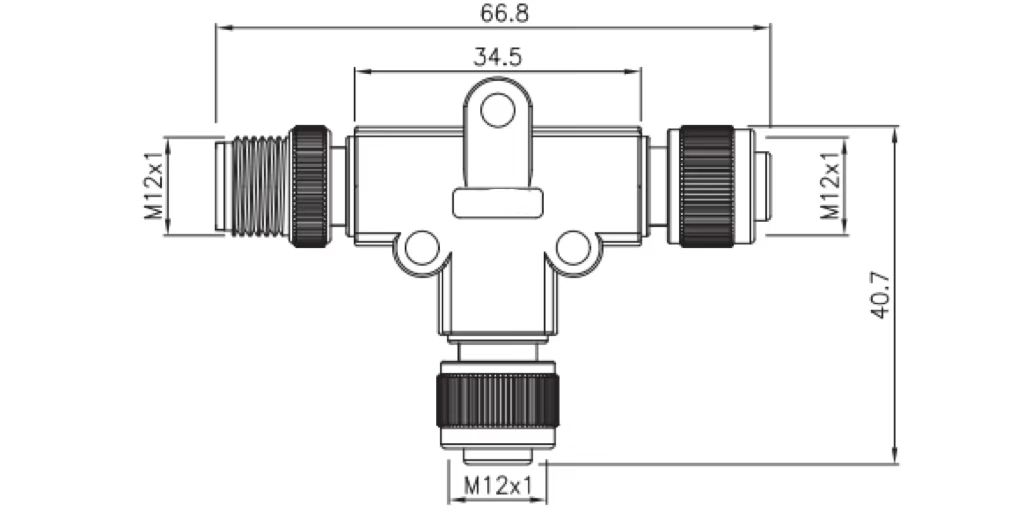 M12 T type 3 ways connector brief drawing