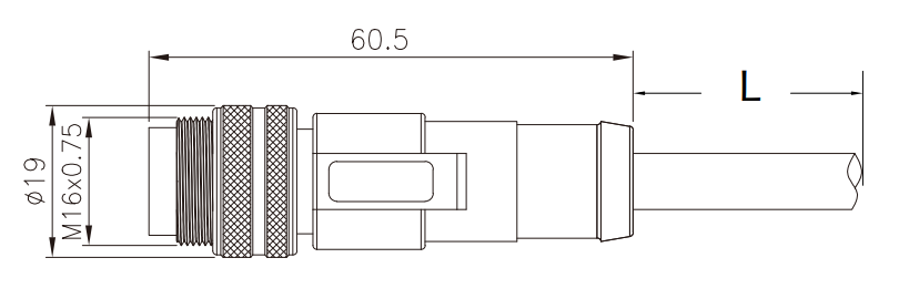 M16 male molded type connector drawing