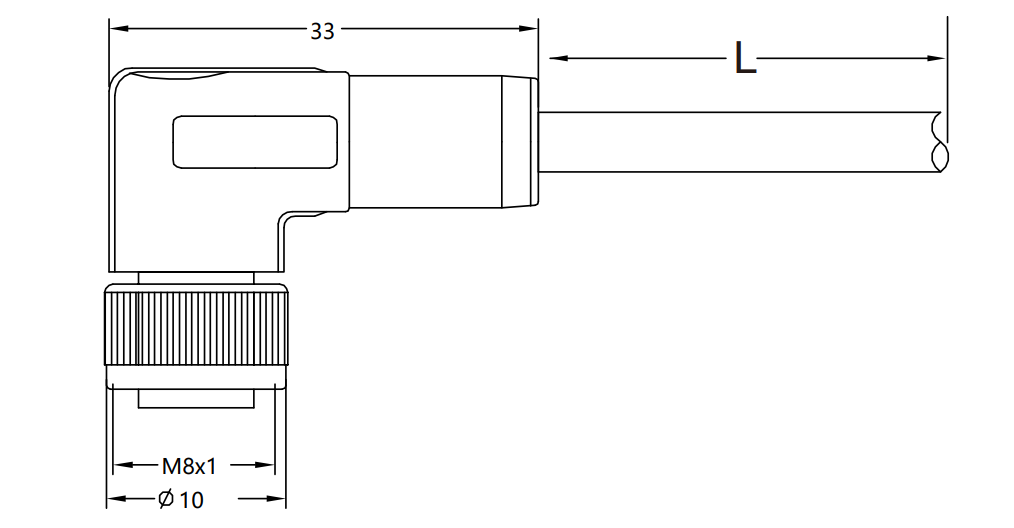 M8 molded right angle female connector drawing