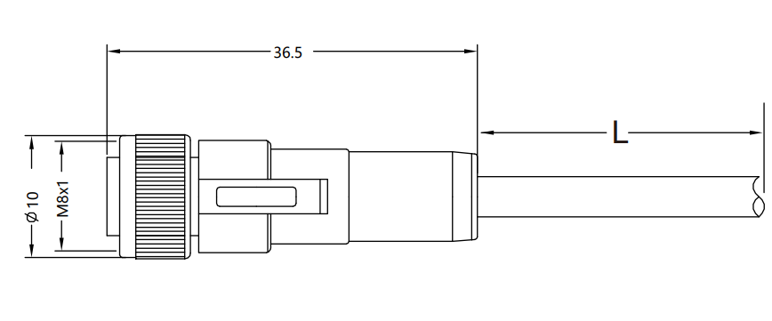 M8 molded female connector drawing