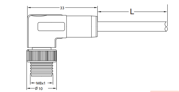 M8 male right angle molded type connector drawing