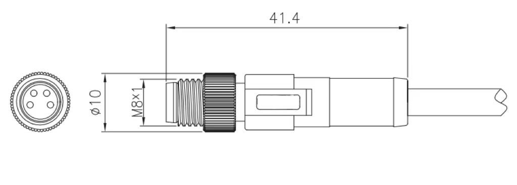 M8 male molded type connector drawing