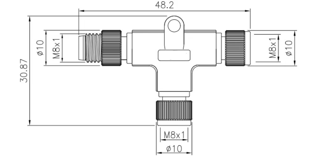 M8 T type 3 ways connector brief drawing