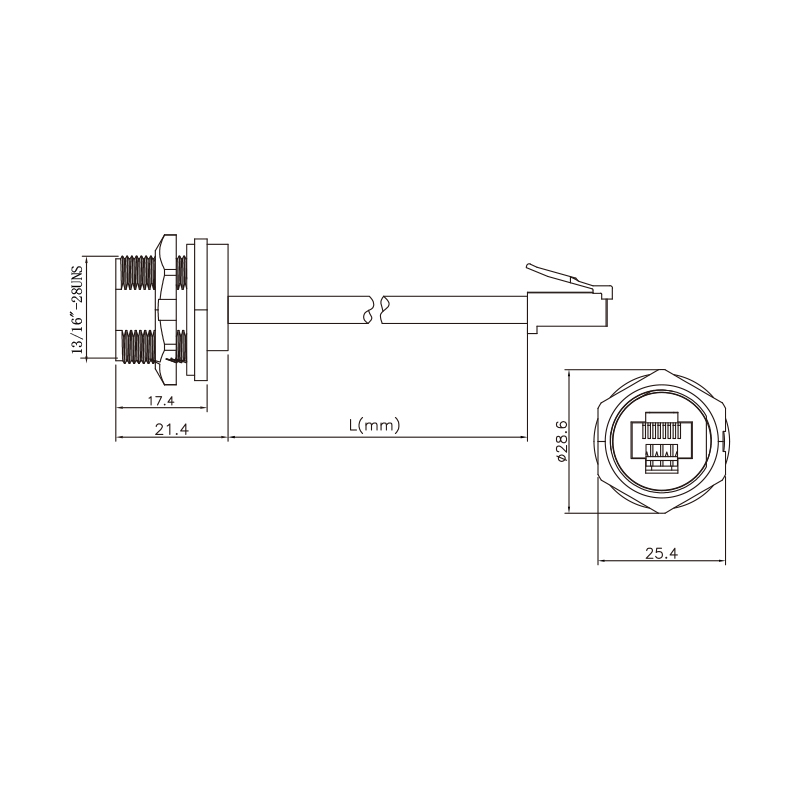 RJ45 female panel mount connector brief size information: