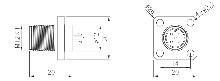 M12 male socket type connector drawing