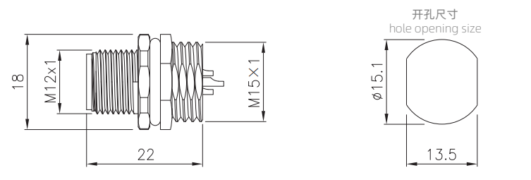 M12 male socket type connector drawing