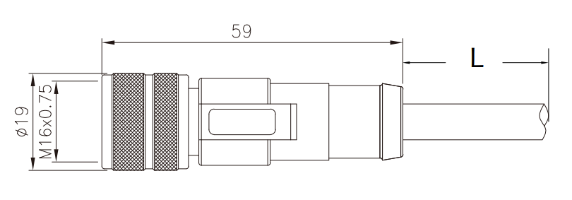 M16 female molded type connector drawing