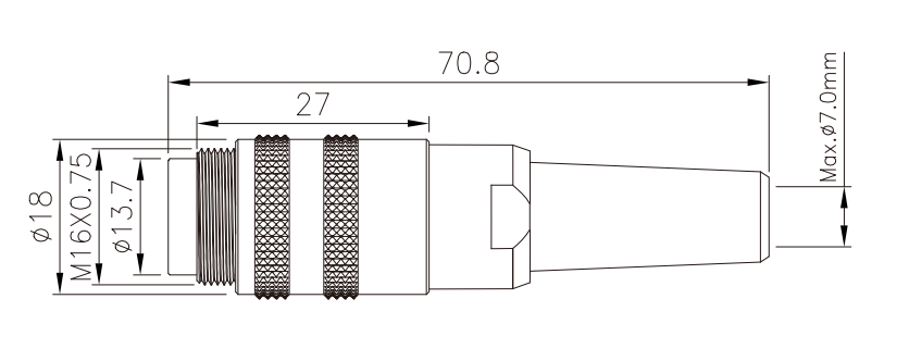 M16 male assembly  type connector drawing