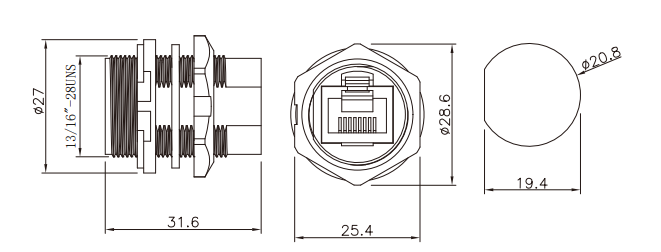 RJ45 female field wireable connector brief size information