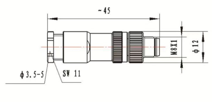 M8 male field wireable type connector drawing