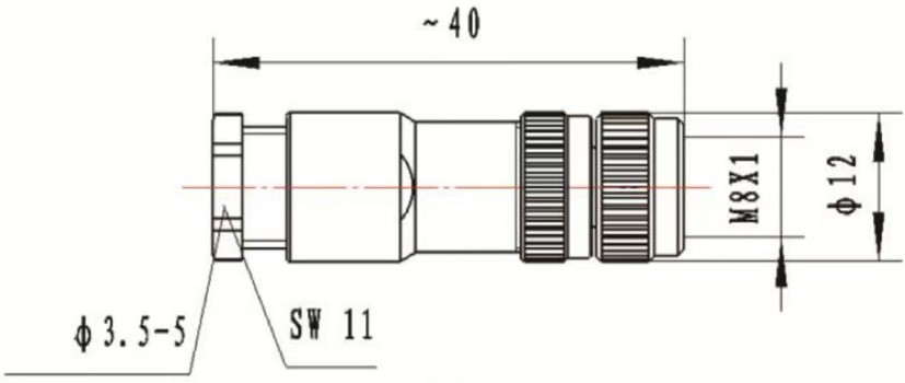 M8 female field wireable type connector drawing