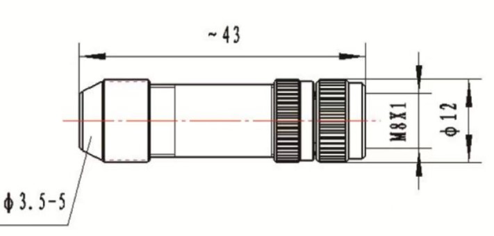 M8 female field wireable type connector drawing