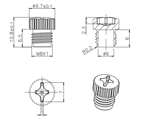 M8 female and male connectors plastic cap size information