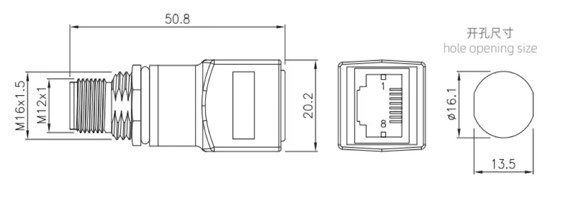 M12 to rj45 adapter drawing