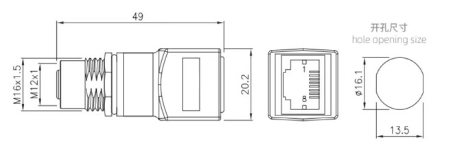 M12 to rj45 adapter drawing