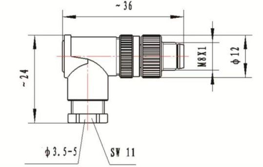 M8 male field wireable type connector drawing