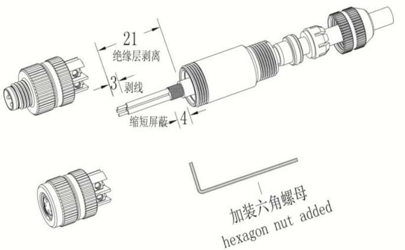 M8 metal assembly connector locking screw type