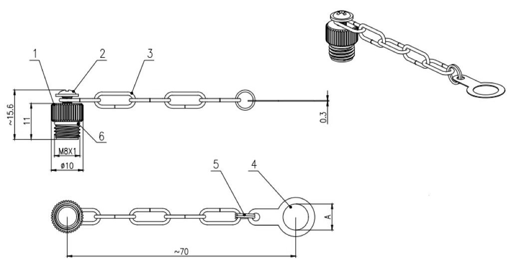 M8 female and male connector metal cap size information