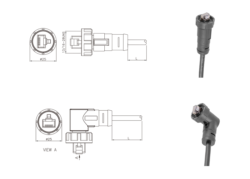 RJ45 male molded cable connector brief size information